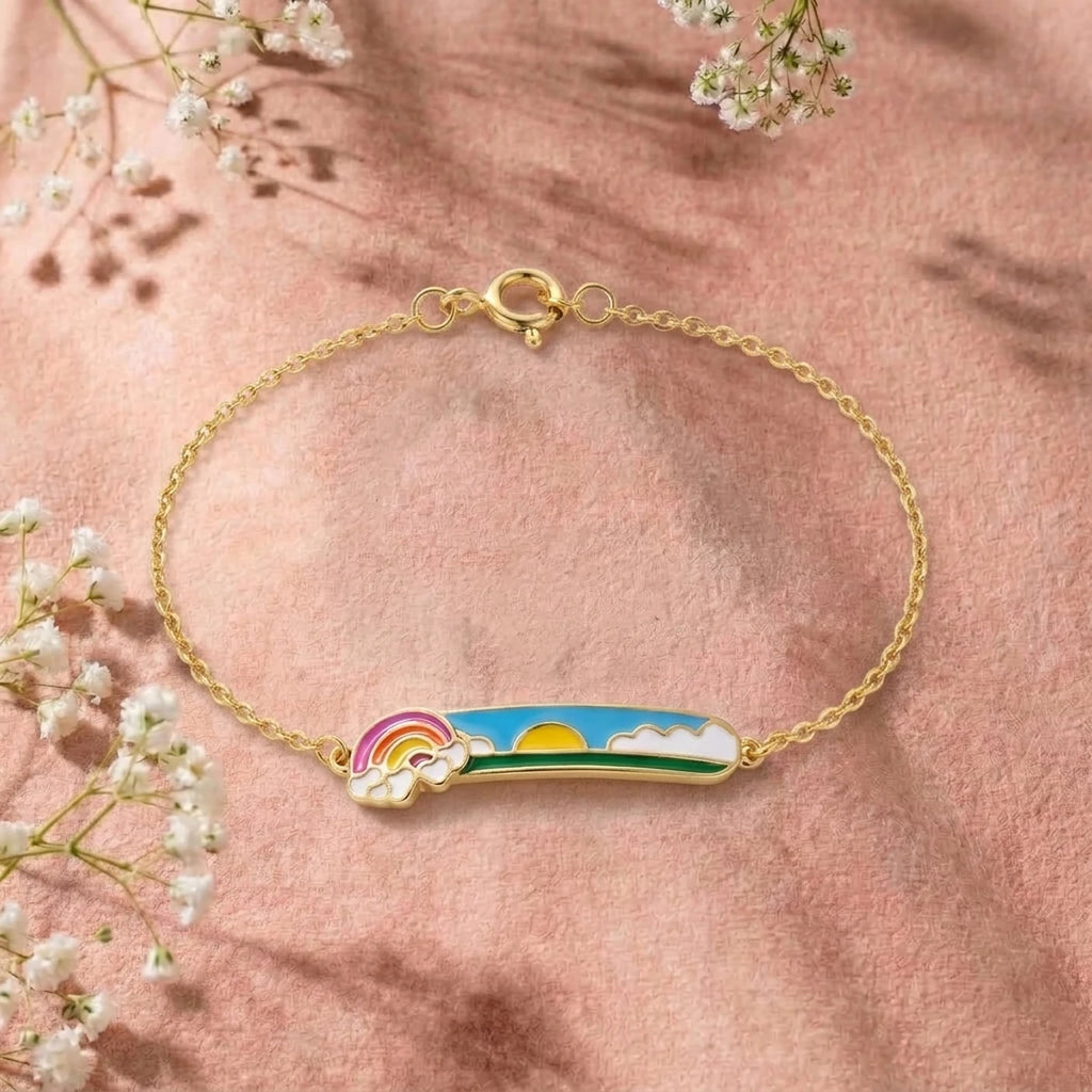 Dancing Rainbow Delight Kids Gold Bracelet | Tinyfacets | minimal dancing rainbow delight kids gold bracelet style