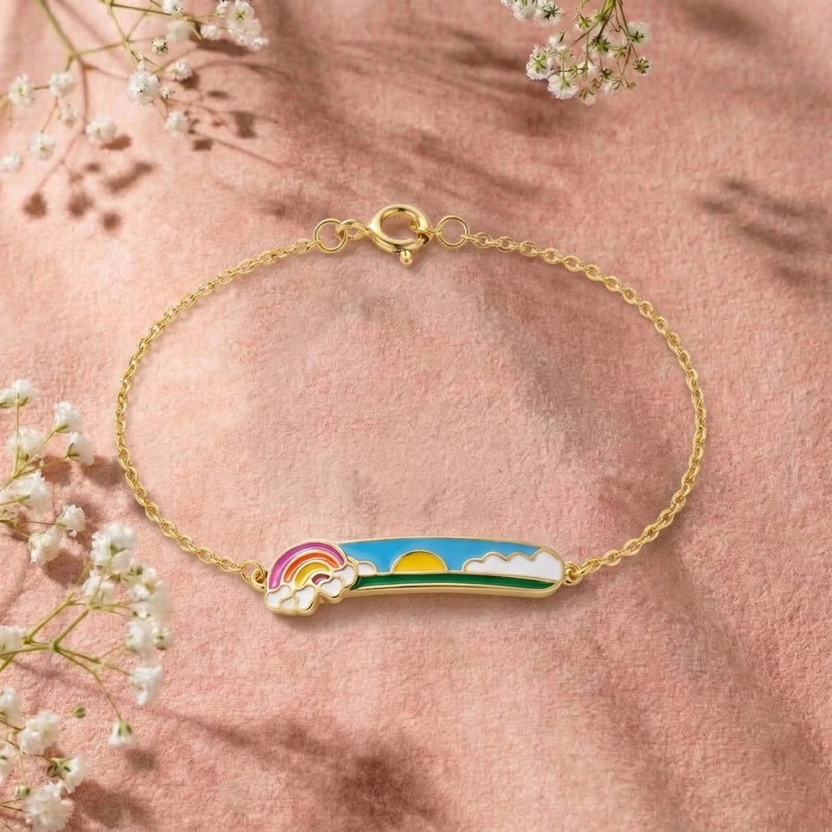 Dancing Rainbow Delight Kids Gold Bracelet | Tinyfacets | minimal dancing rainbow delight kids gold bracelet style