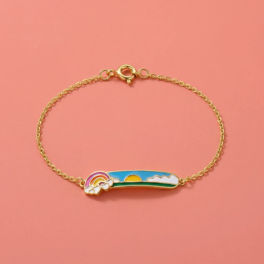 Dancing Rainbow Delight Kids Gold Bracelet | Tinyfacets | cute dancing rainbow delight kids gold bracelet design