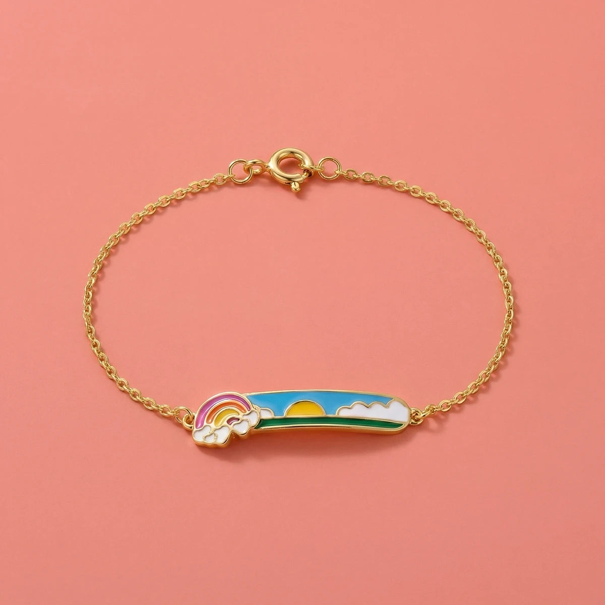 Dancing Rainbow Delight Kids Gold Bracelet | Tinyfacets | cute dancing rainbow delight kids gold bracelet design