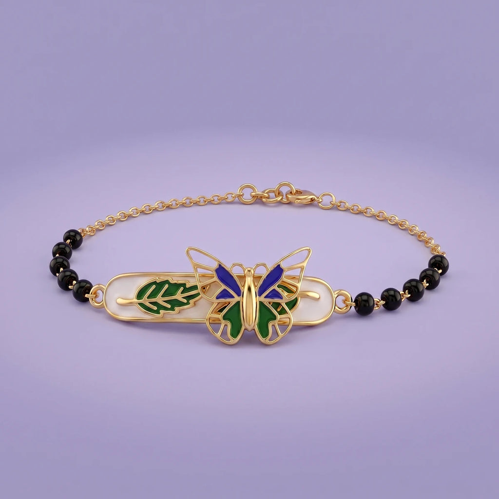 Tiny Wings Adventure - Kids Gold Bracelet | Tinyfacets | butterfly kids gold bracelet with black beads