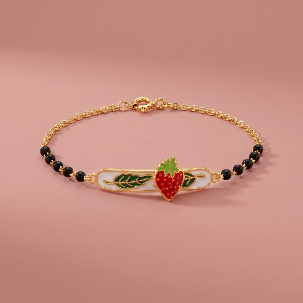 Little Strawberry Garden - Kids Gold Bracelet | Tinyfacets | strawberry charm bracelet gold design