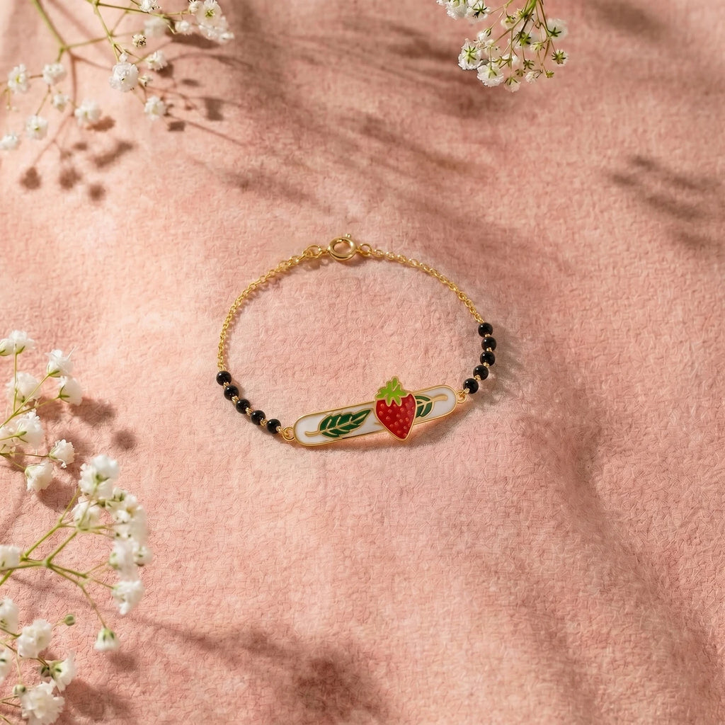 Little Strawberry Garden - Kids Gold Bracelet | Tinyfacets | cute strawberry jewelry bracelet