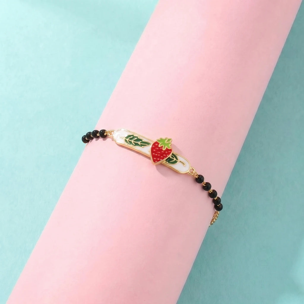 Little Strawberry Garden - Kids Gold Bracelet | Tinyfacets | enamel strawberry bracelet for kids