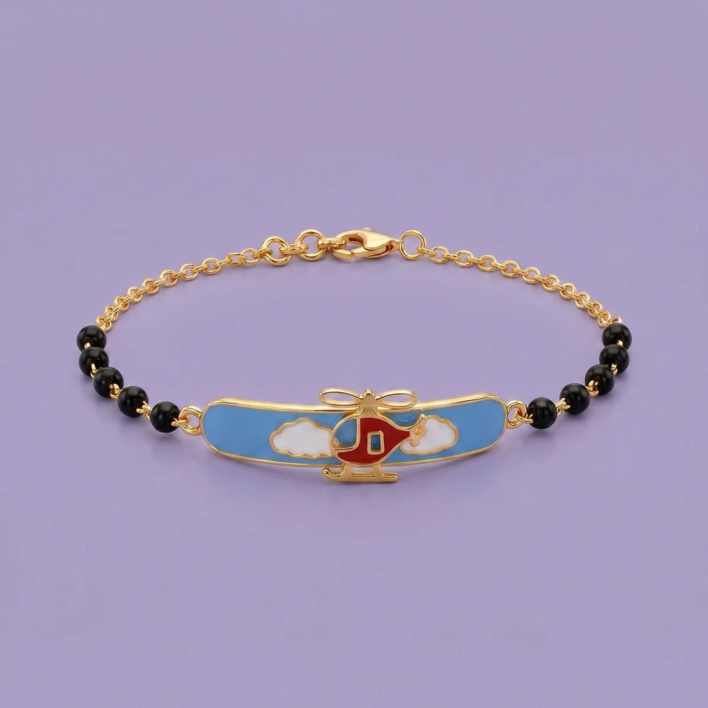 Cloud Hopper Helicopter - Kids Gold Bracelet | Tinyfacets | helicopter kids gold bracelet with black beads