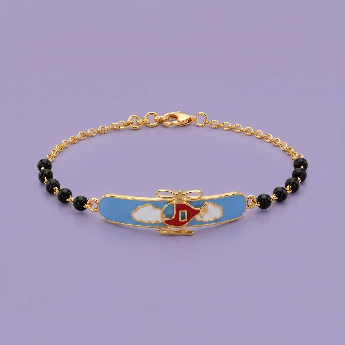 Cloud Hopper Helicopter - Kids Gold Bracelet | Tinyfacets | helicopter kids gold bracelet with black beads