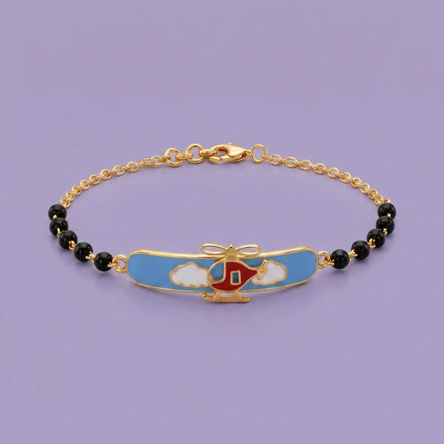 Cloud Hopper Helicopter - Kids Gold Bracelet | Tinyfacets | helicopter kids gold bracelet with black beads