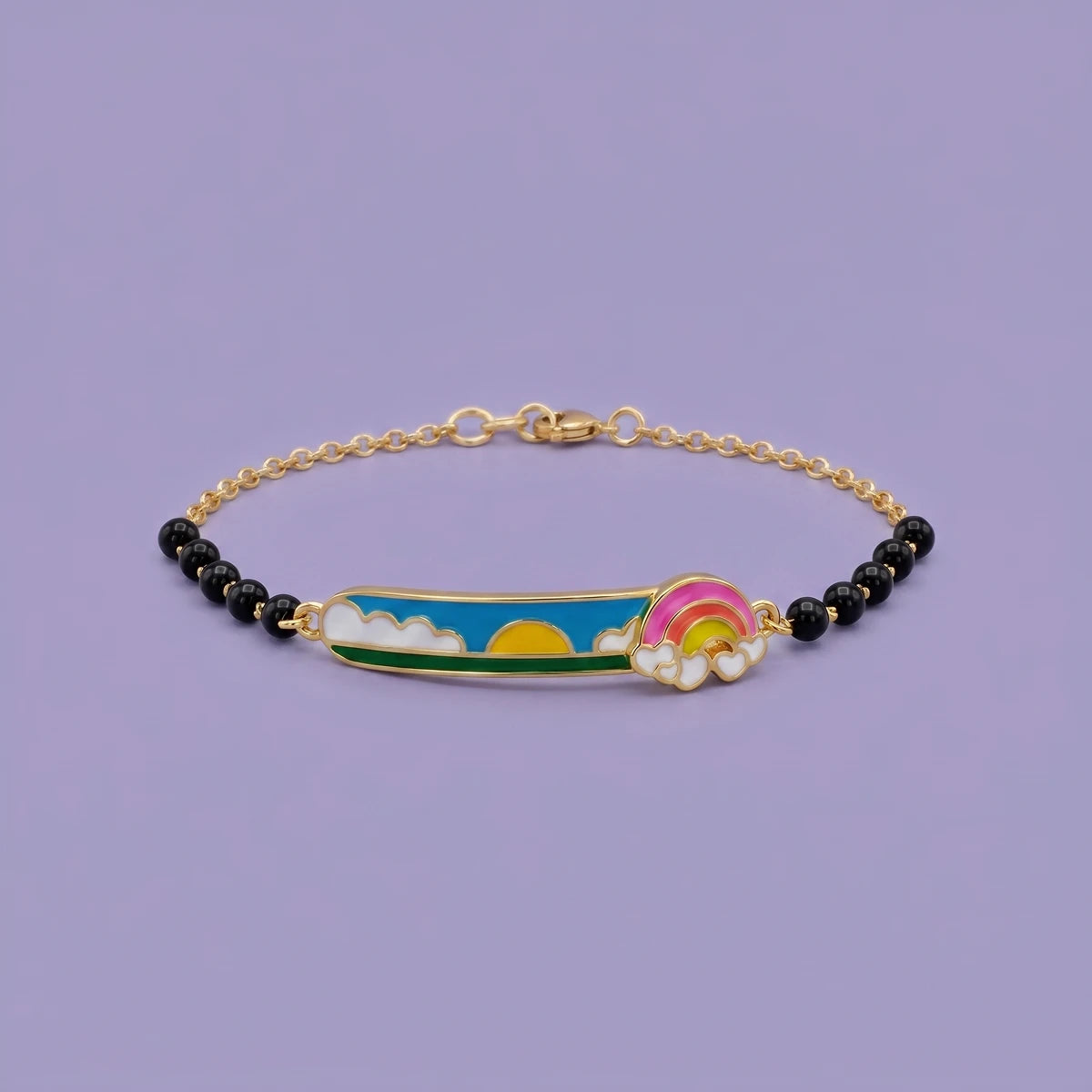 Rainbow charm bracelet with colorful enamel details for kids