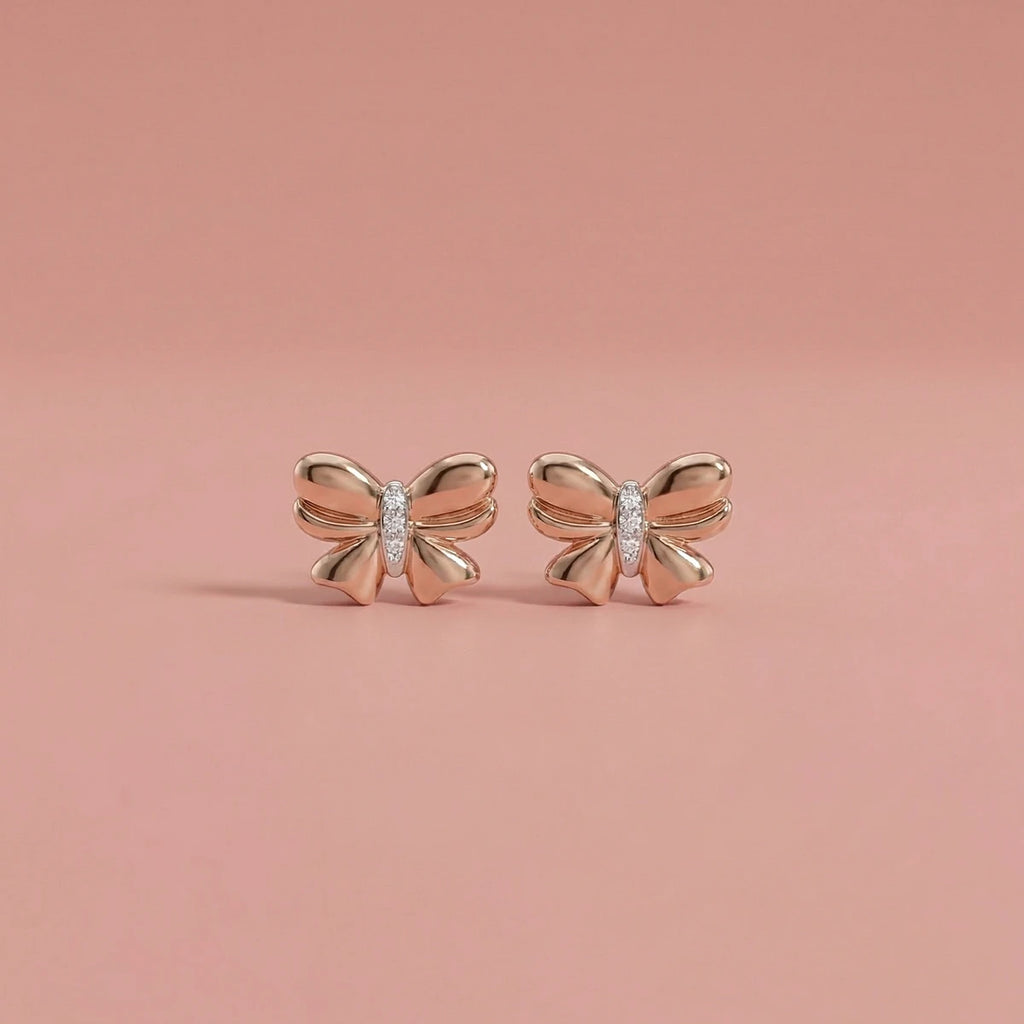 Little Princess Bow Gold Studs | Tinyfacets | cute little princess bow gold studs design