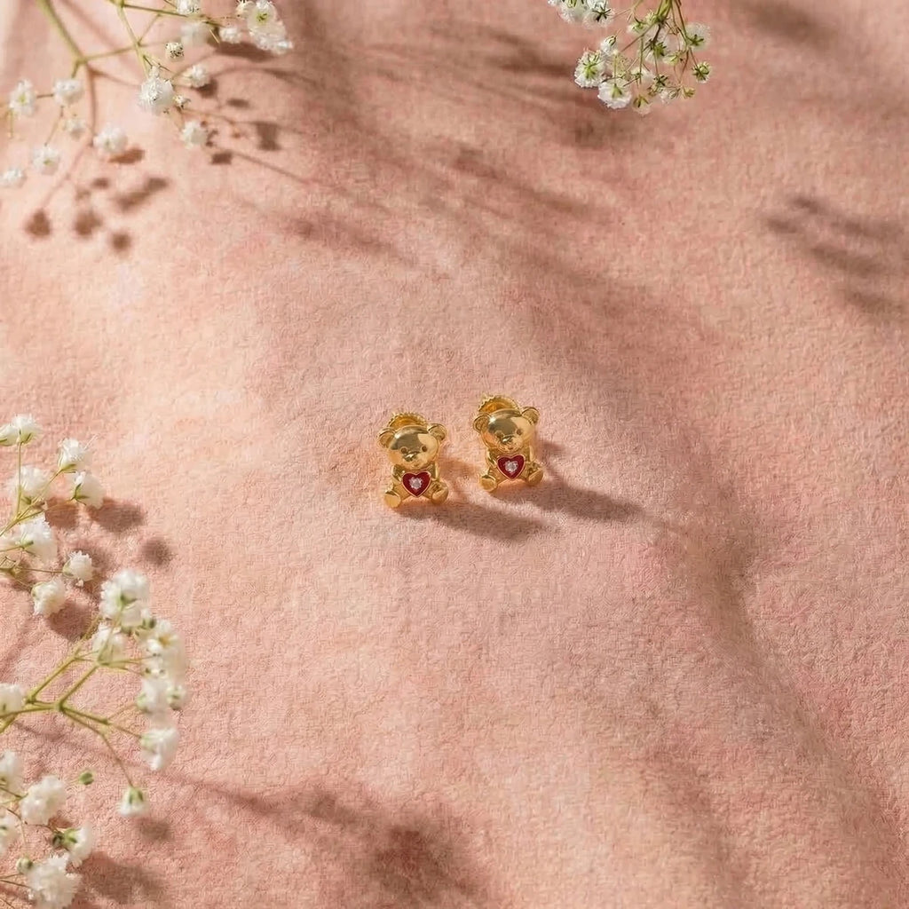 Little Love Bear Gold Studs | Tinyfacets | minimal little love bear gold studs style