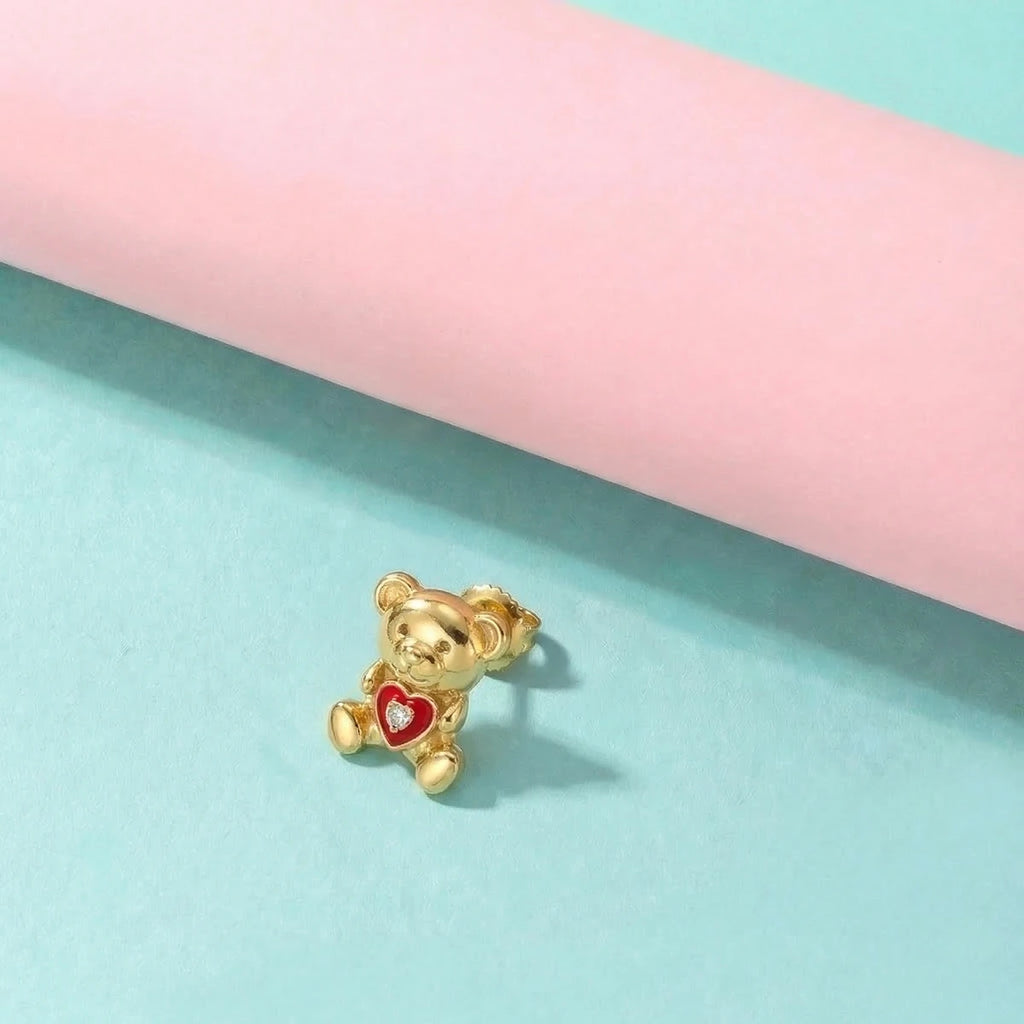 Little Love Bear Gold Studs | Tinyfacets | everyday little love bear gold studs wear
