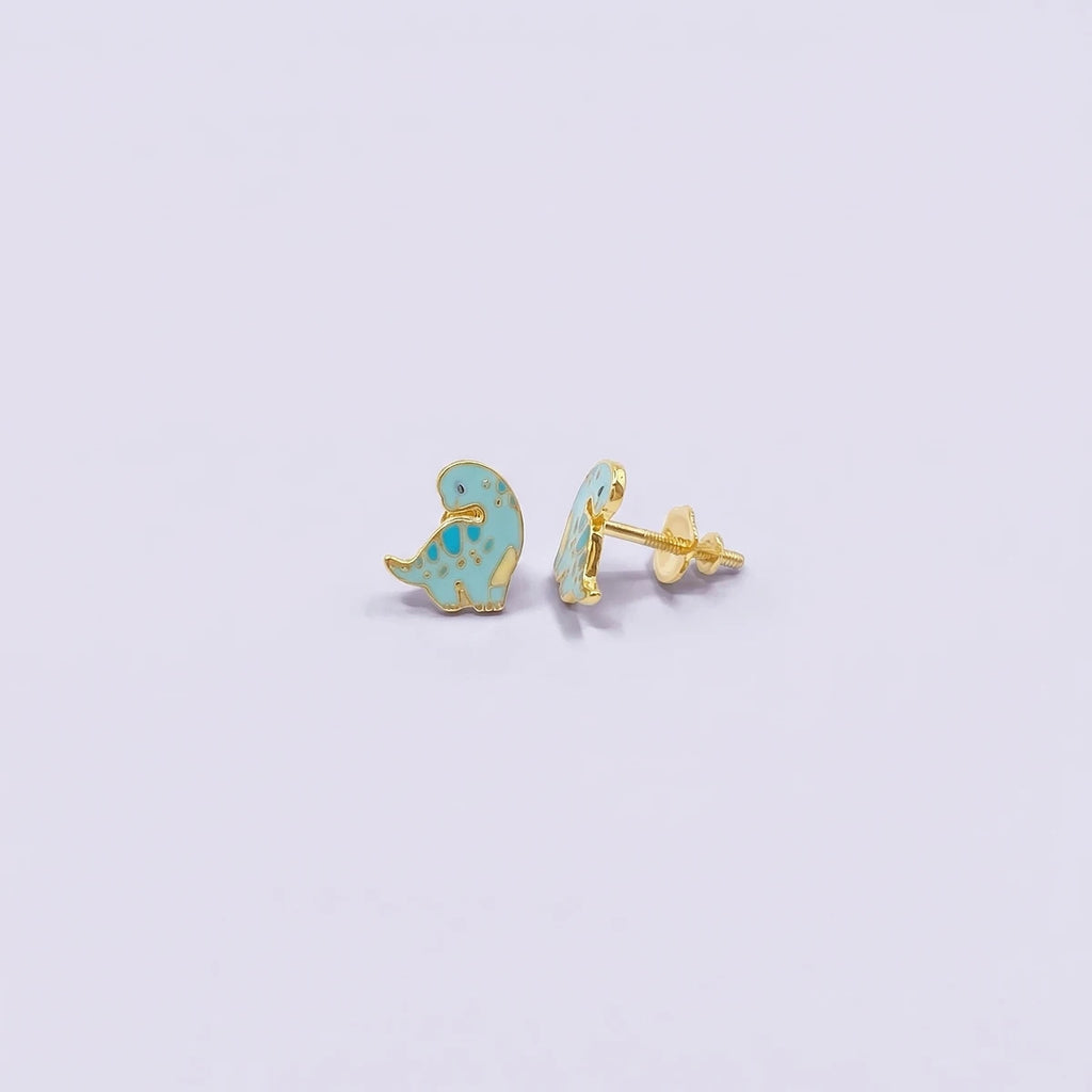 Little Dino Buddy Kids Gold Earrings | Tinyfacets | minimal little dino buddy kids gold earrings style