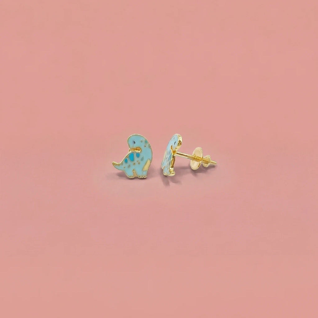 Little Dino Buddy Kids Gold Earrings | Tinyfacets | cute little dino buddy kids gold earrings design