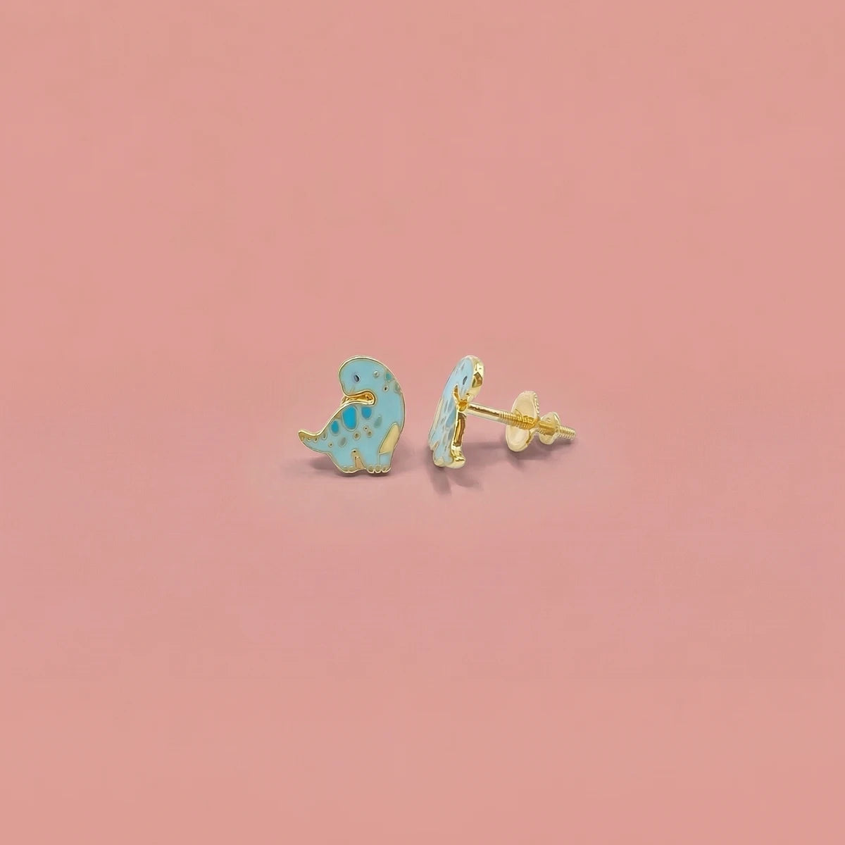 Little Dino Buddy Kids Gold Earrings | Tinyfacets | cute little dino buddy kids gold earrings design