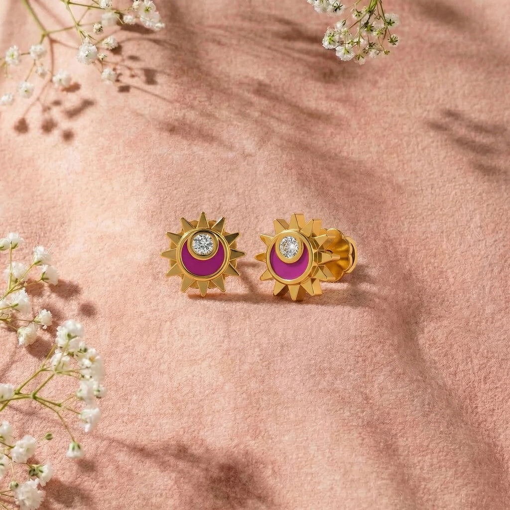 Sunshine Spark Gold Earrings | Tinyfacets | minimal sunshine spark gold earrings style