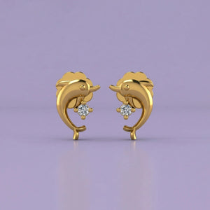 Dolphin Diamond Gold Stud Earrings