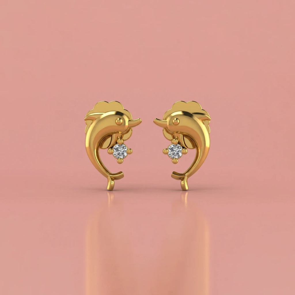 Dolphin Spark Gold Studs | Tinyfacets | cute dolphin spark gold studs design