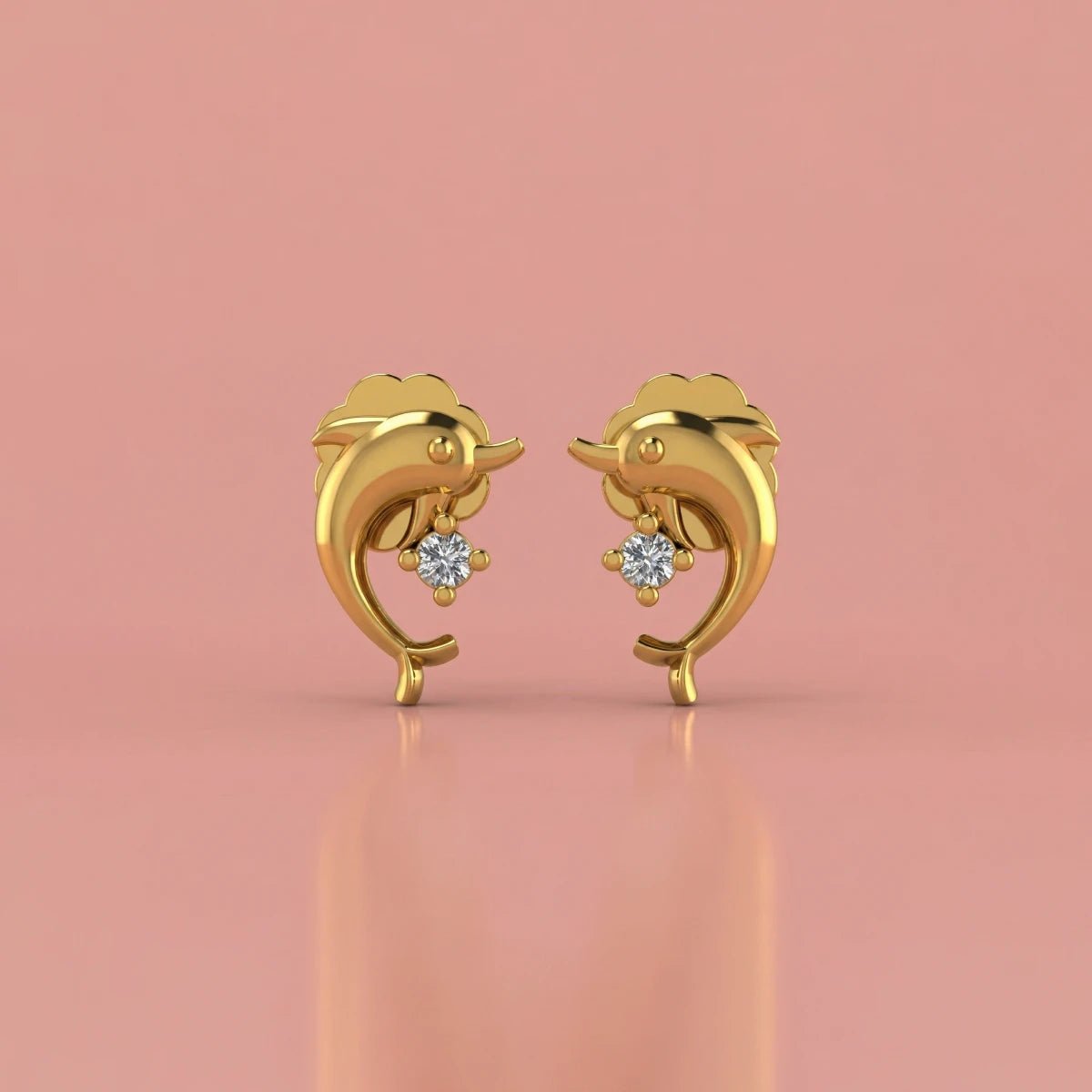 Dolphin Spark Gold Studs | Tinyfacets | cute dolphin spark gold studs design
