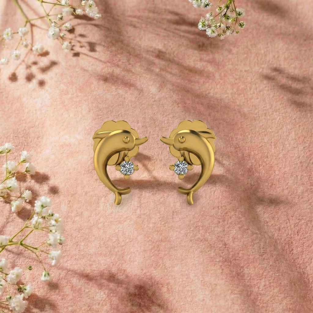 Dolphin Spark Gold Studs | Tinyfacets | minimal dolphin spark gold studs style