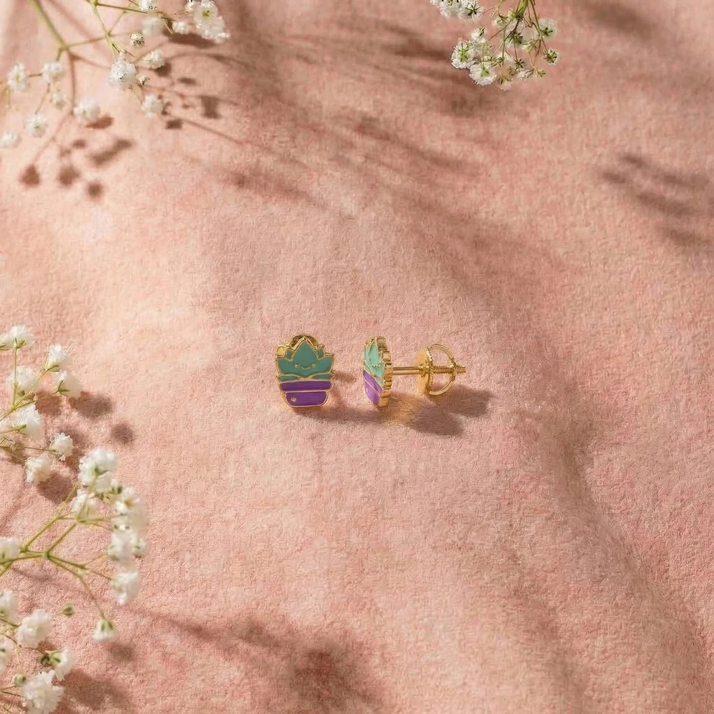 Tiny Desert Bloom Succulent Gold Studs | Tinyfacets | minimal tiny desert bloom succulent gold studs style