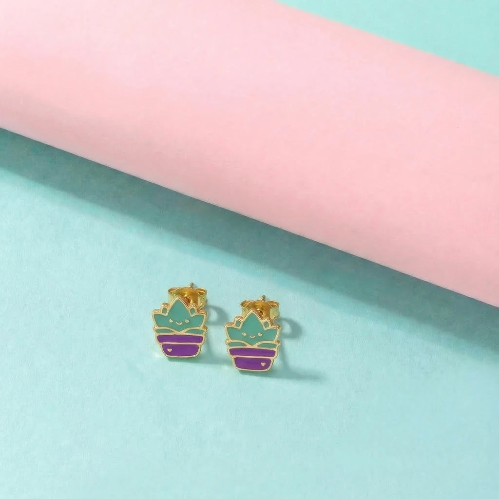 Tiny Desert Bloom Succulent Gold Studs | Tinyfacets | everyday tiny desert bloom succulent gold studs wear