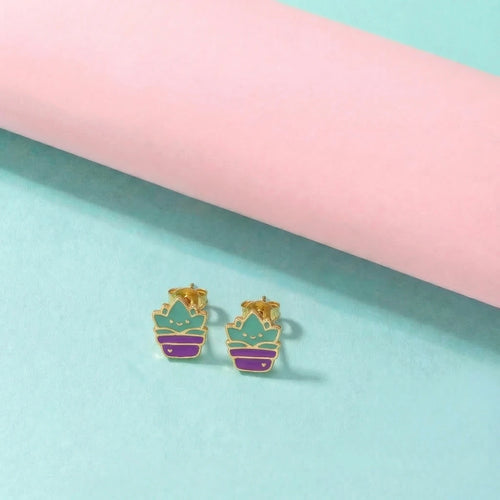Tiny Desert Bloom Succulent Gold Studs | Tinyfacets | everyday tiny desert bloom succulent gold studs wear