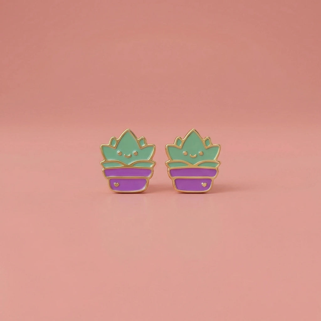Tiny Desert Bloom Succulent Gold Studs | Tinyfacets | cute tiny desert bloom succulent gold studs design