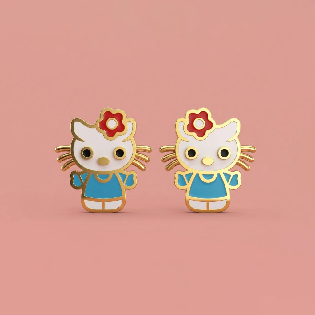 Little Kitty Bloom Gold Studs | Tinyfacets | cute little kitty bloom gold studs design