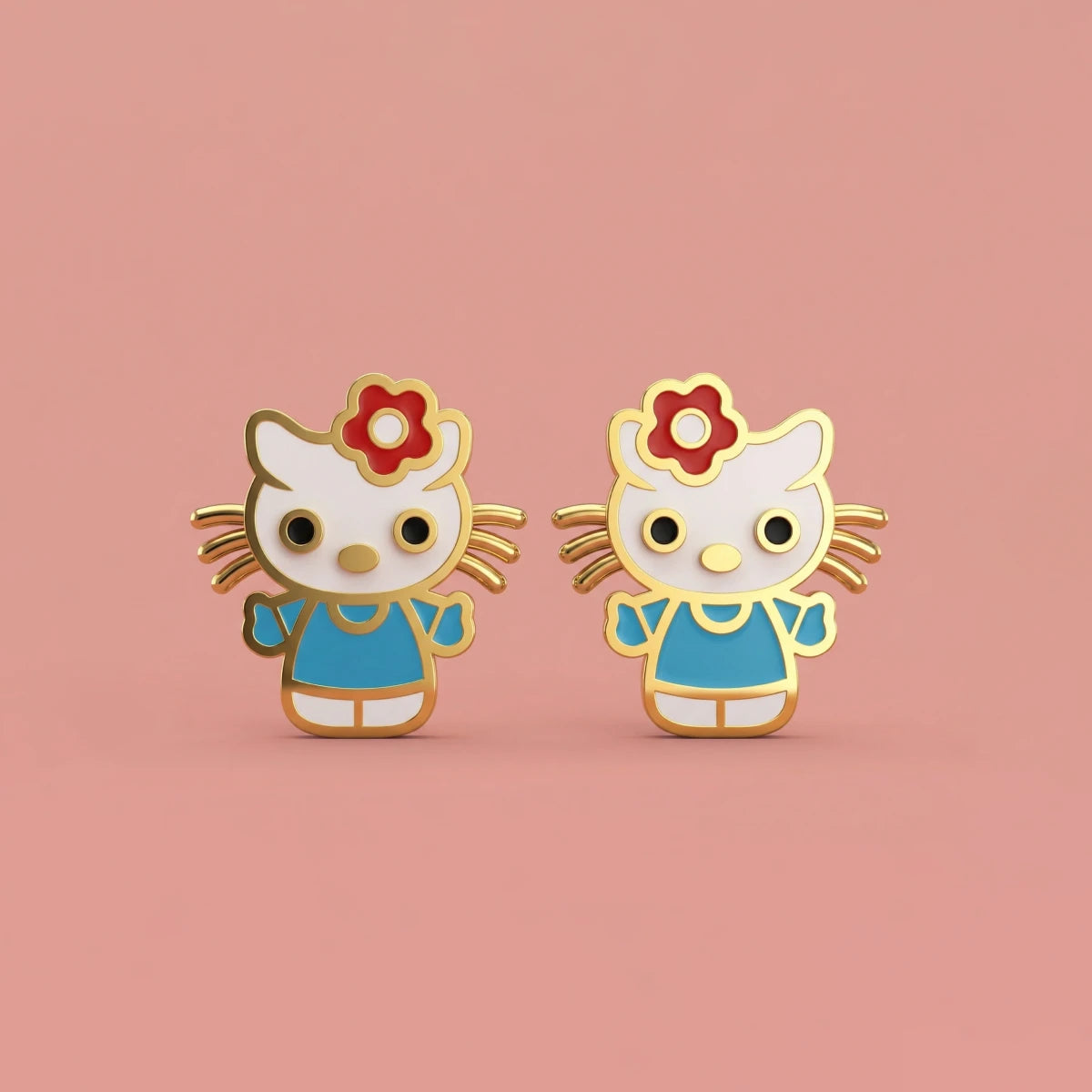 Little Kitty Bloom Gold Studs | Tinyfacets | cute little kitty bloom gold studs design