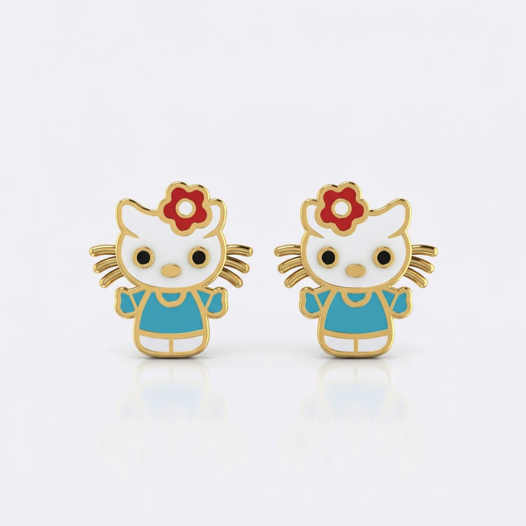 Little Kitty Bloom Gold Studs | Tinyfacets | gold little kitty bloom gold studs jewelry