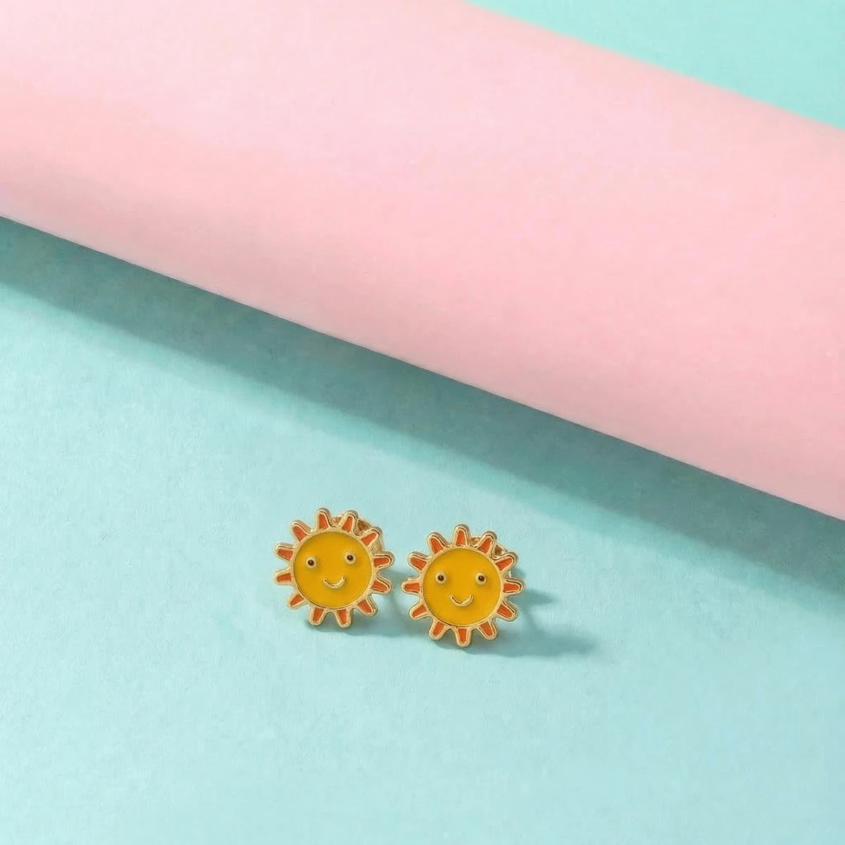 Tiny Sunny Charm Enamel Studs | Tinyfacets | everyday tiny sunny charm enamel studs wear