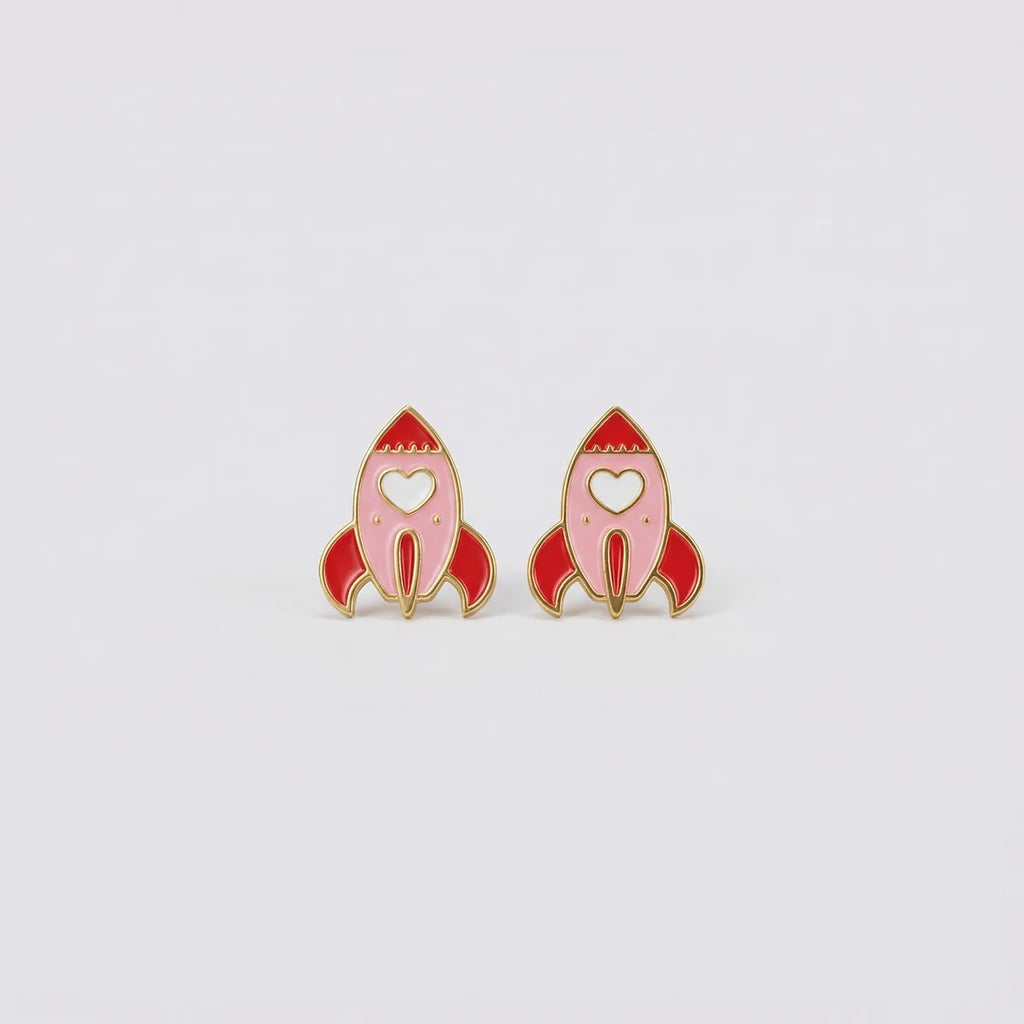 Little Space Rocket Kids Studs | Tinyfacets | gold little space rocket kids studs jewelry