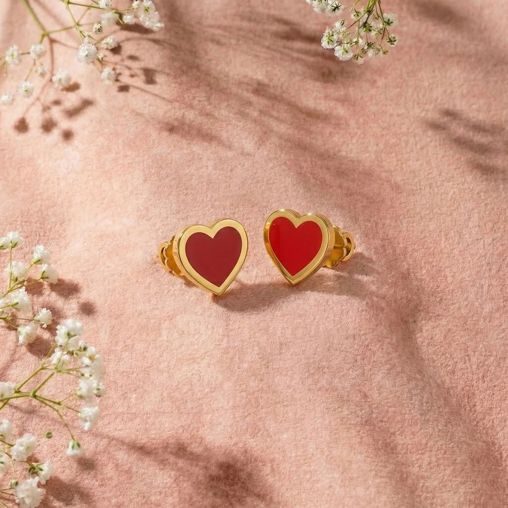 Little Love Heart Kids Gold Earrings | Tinyfacets | minimal little love heart kids gold earrings style