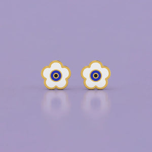 Floral Evil Eye Gold Stud Earrings for Girls