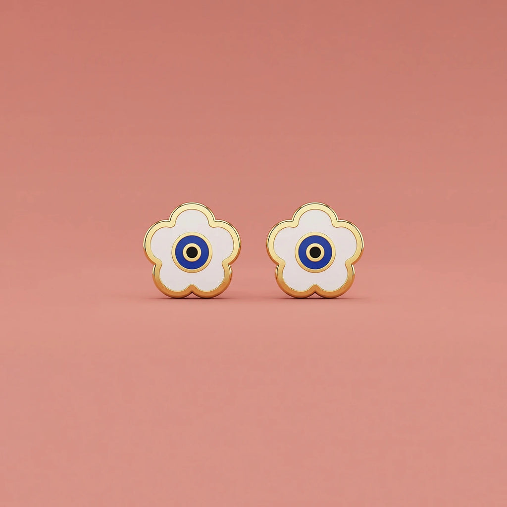 Evil Eye Charm Gold Studs | Tinyfacets | cute evil eye charm gold studs design