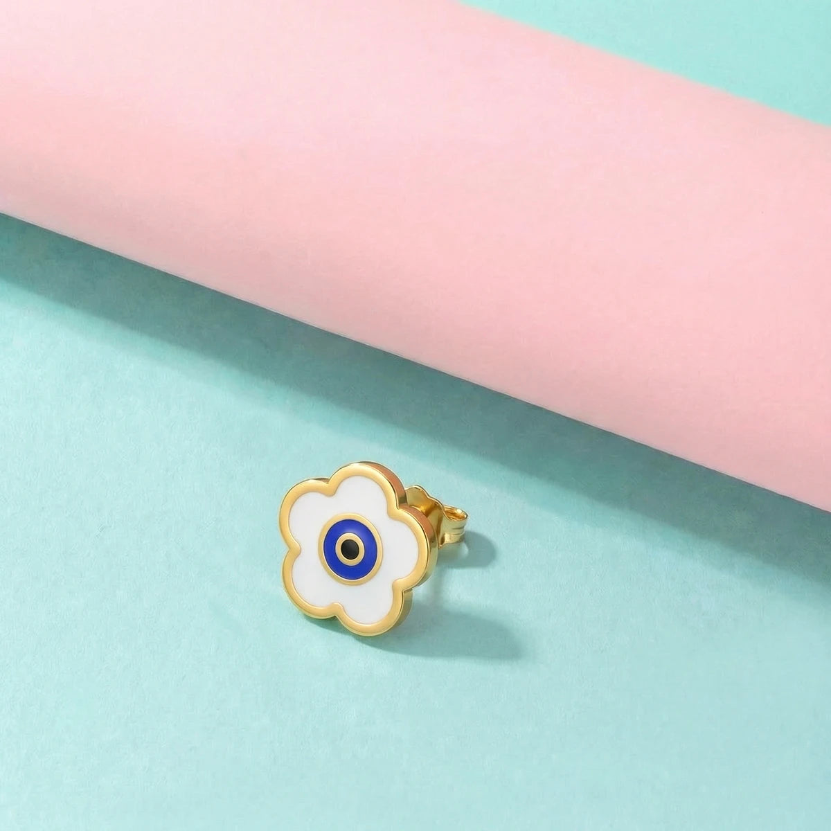 Evil Eye Charm Gold Studs | Tinyfacets | everyday evil eye charm gold studs wear