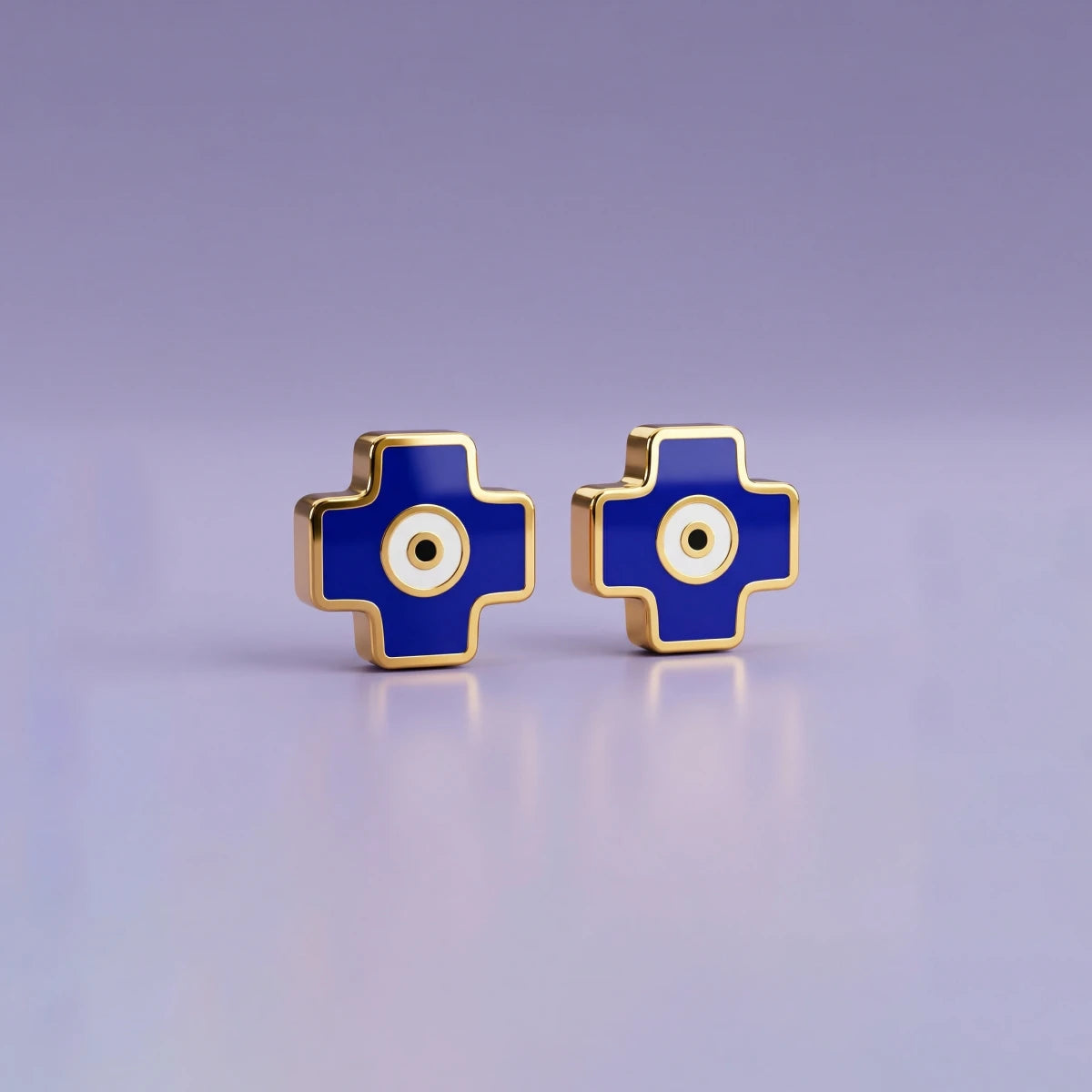 Blue Evil Eye Cross Stud Earrings | Tinyfacets | blue evil eye cross stud earrings