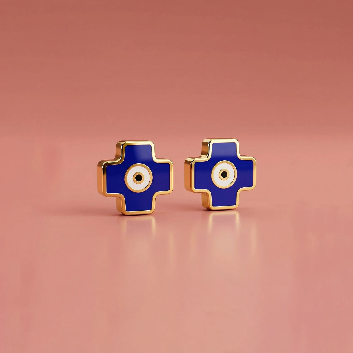 Blue Evil Eye Cross Stud Earrings | Tinyfacets | cute blue evil eye cross stud earrings design