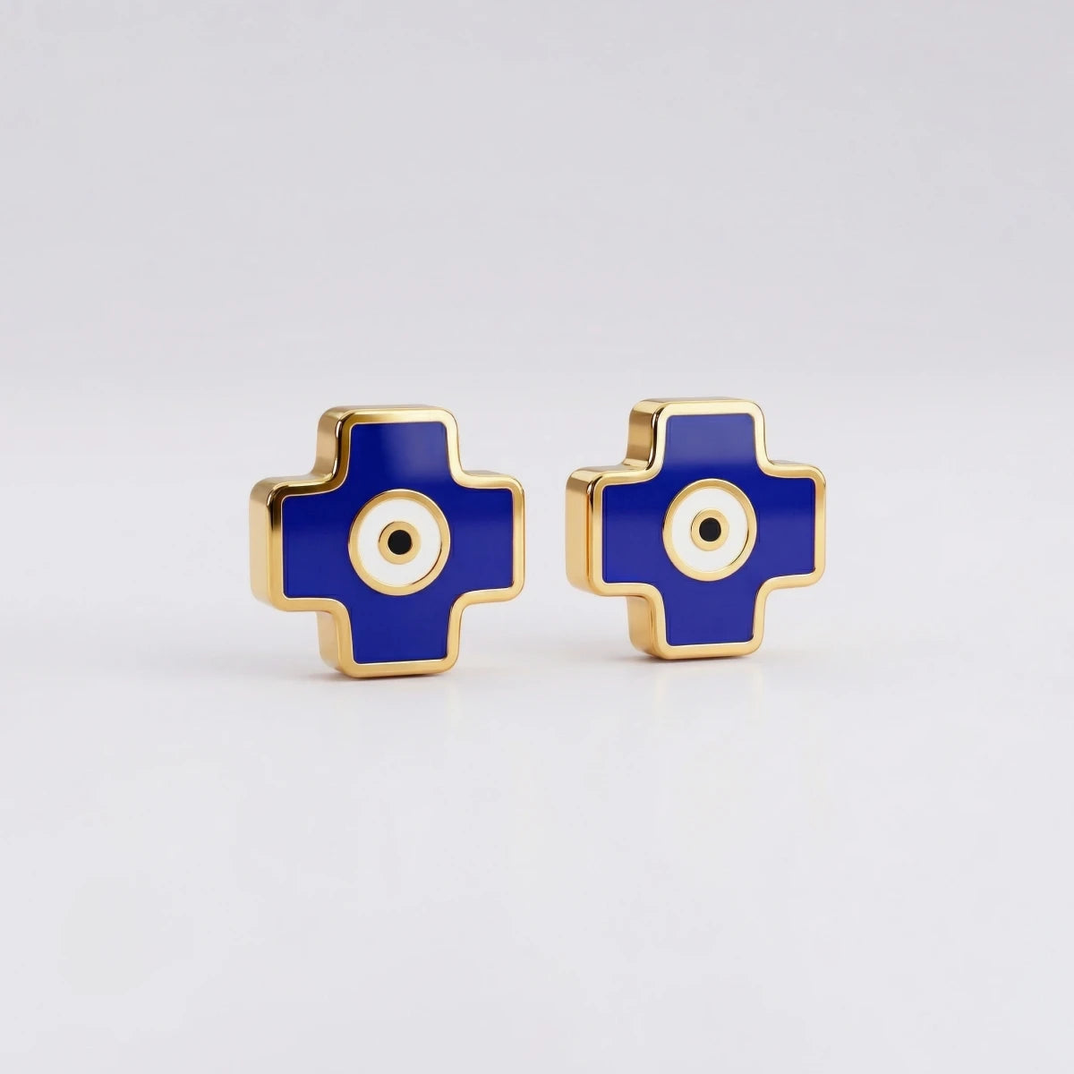 Blue Evil Eye Cross Stud Earrings | Tinyfacets | gold blue evil eye cross stud earrings jewelry