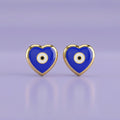 Blue Evil Eye Heart Gold Stud Earrings | Tinyfacets | blue evil eye heart gold stud earrings