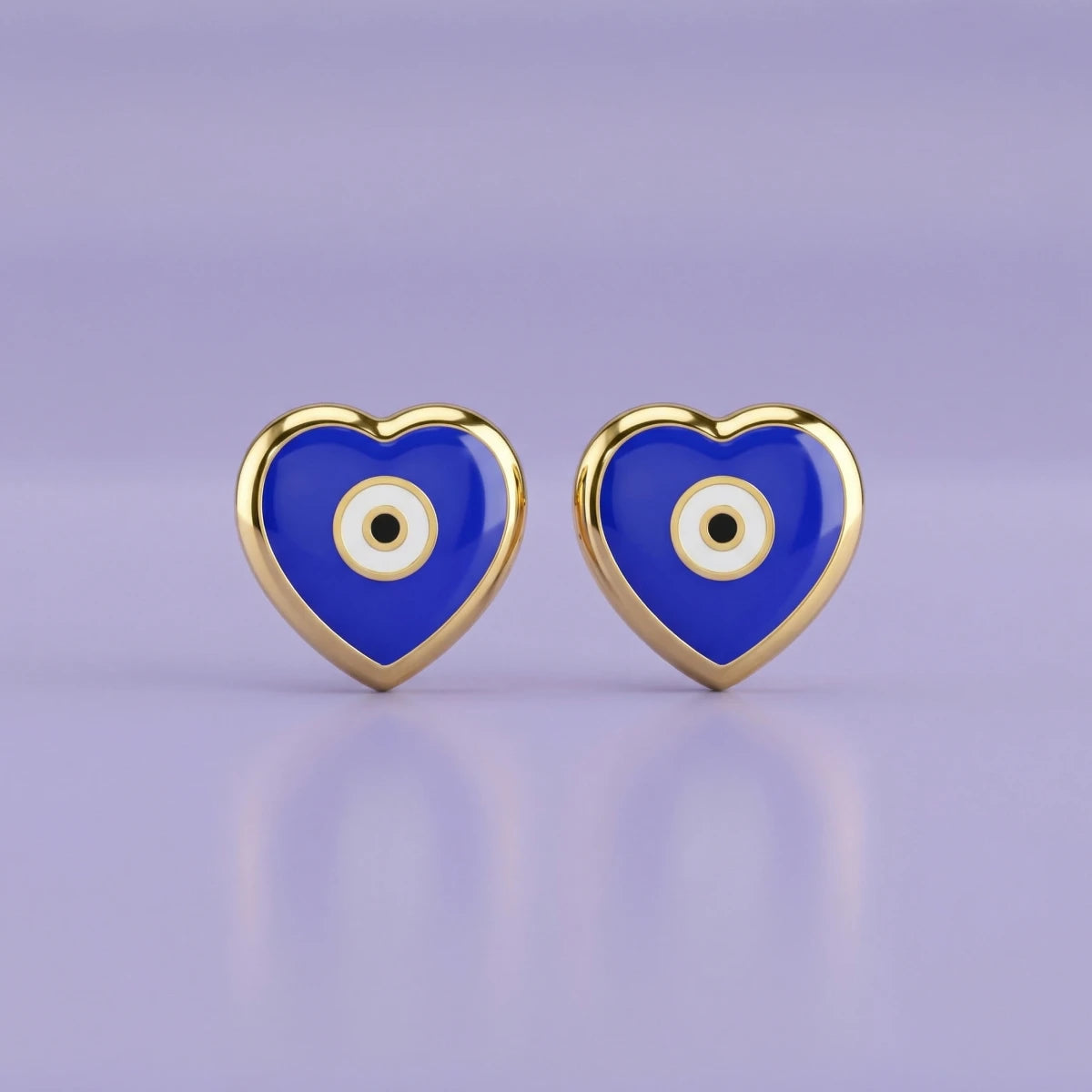 Blue Evil Eye Heart Gold Stud Earrings | Tinyfacets | blue evil eye heart gold stud earrings