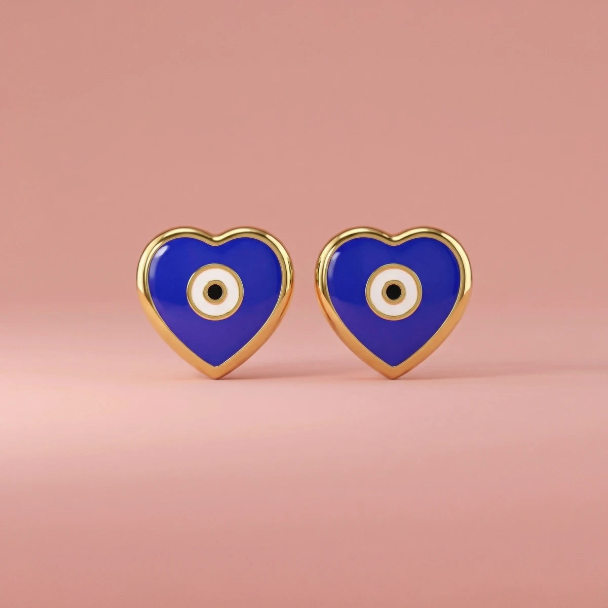 Blue Evil Eye Heart Gold Stud Earrings | Tinyfacets | cute blue evil eye heart gold stud earrings design