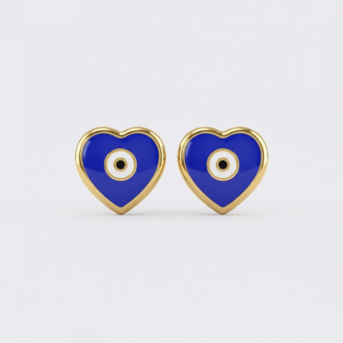 Blue Evil Eye Heart Gold Stud Earrings | Tinyfacets | gold blue evil eye heart gold stud earrings jewelry