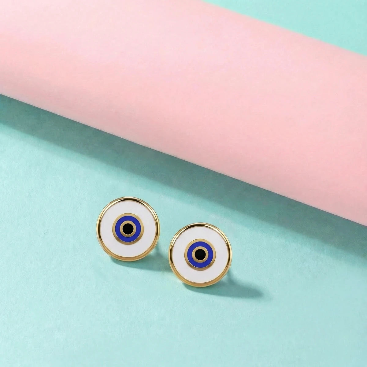 Everyday Protection Evil Eye Gold Stud Earrings | Tinyfacets | everyday gold earrings evil eye design