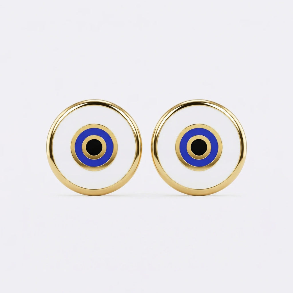 Everyday Protection Evil Eye Gold Stud Earrings | Tinyfacets | protective evil eye jewelry earrings