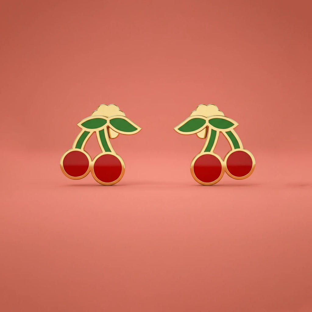 Cherry Pop Kids Gold Earrings | Tinyfacets | cute cherry pop kids gold earrings design