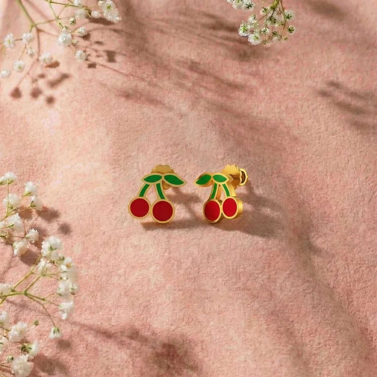 Cherry Pop Kids Gold Earrings | Tinyfacets | minimal cherry pop kids gold earrings style
