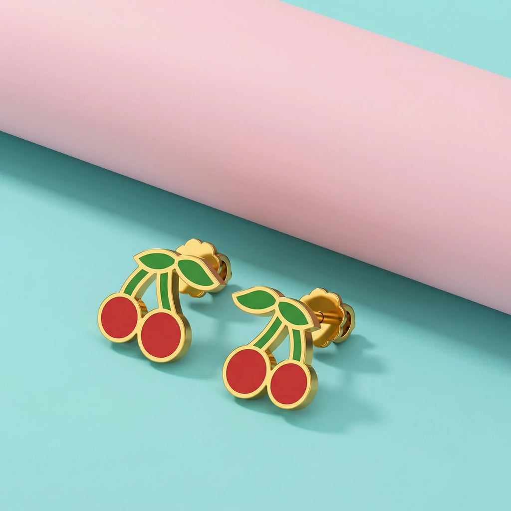 Cherry Pop Kids Gold Earrings | Tinyfacets | everyday cherry pop kids gold earrings wear