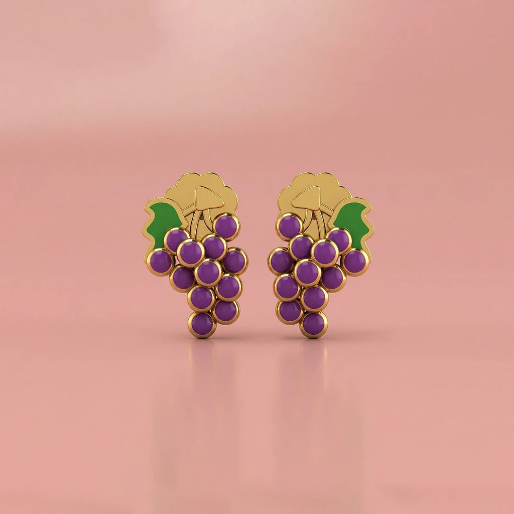 Grape Charm Kids Stud Earrings | Tinyfacets | cute grape charm kids stud earrings design