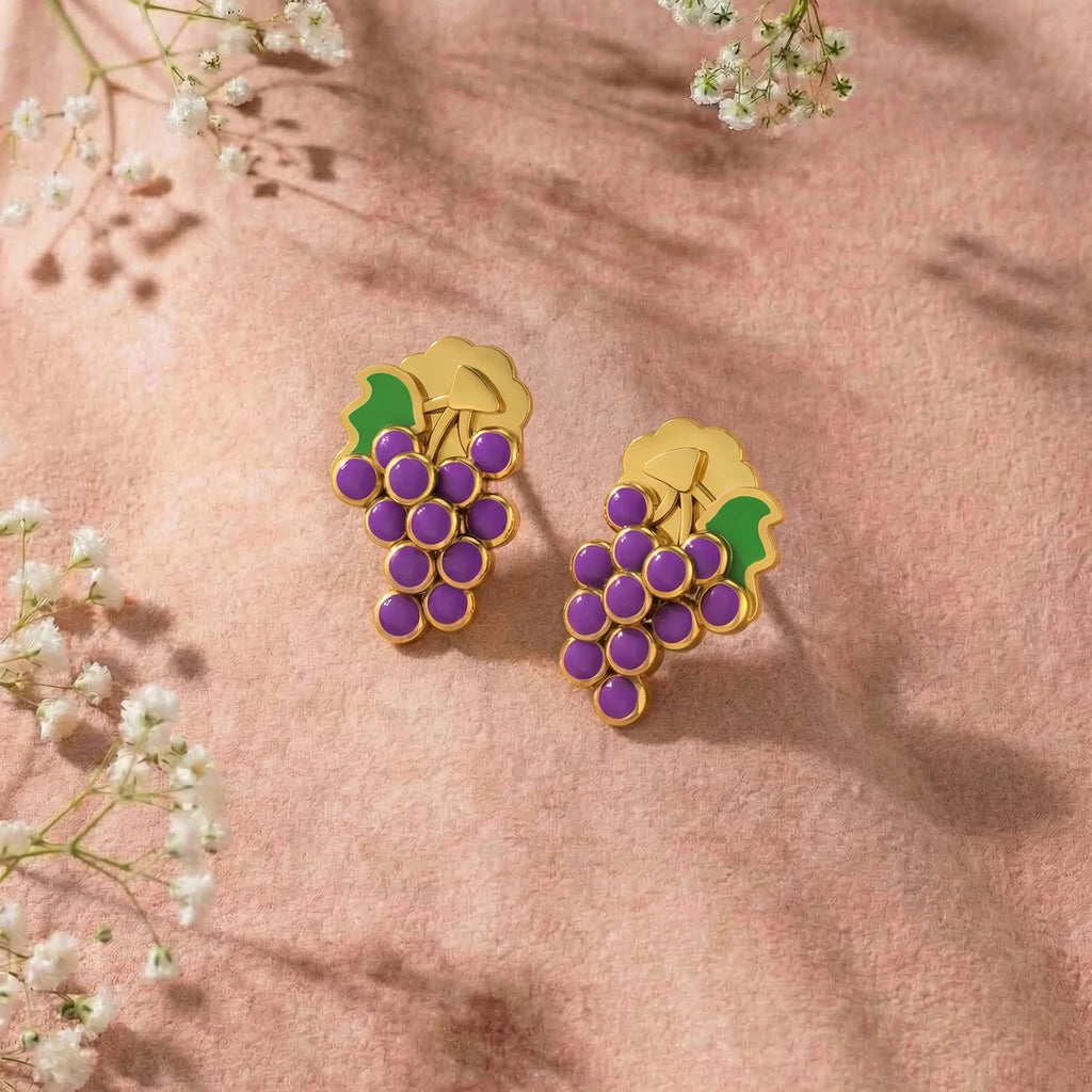 Grape Charm Kids Stud Earrings | Tinyfacets | minimal grape charm kids stud earrings style